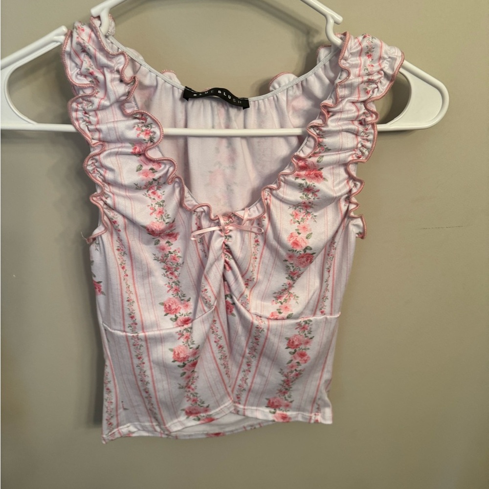 Floral Pink Ruffle Top